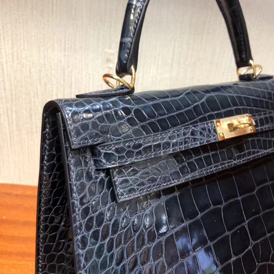 愛馬仕外縫凱莉包 Hermes Kelly 25cm 7K寶石藍 亮面鱷魚皮 金扣