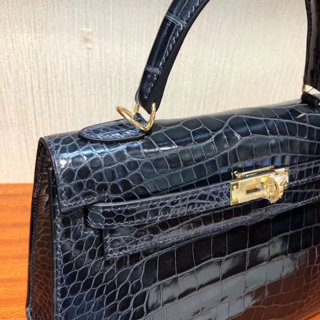 愛馬仕外縫凱莉包 Hermes Kelly 25cm 7K寶石藍 亮面鱷魚皮 金扣