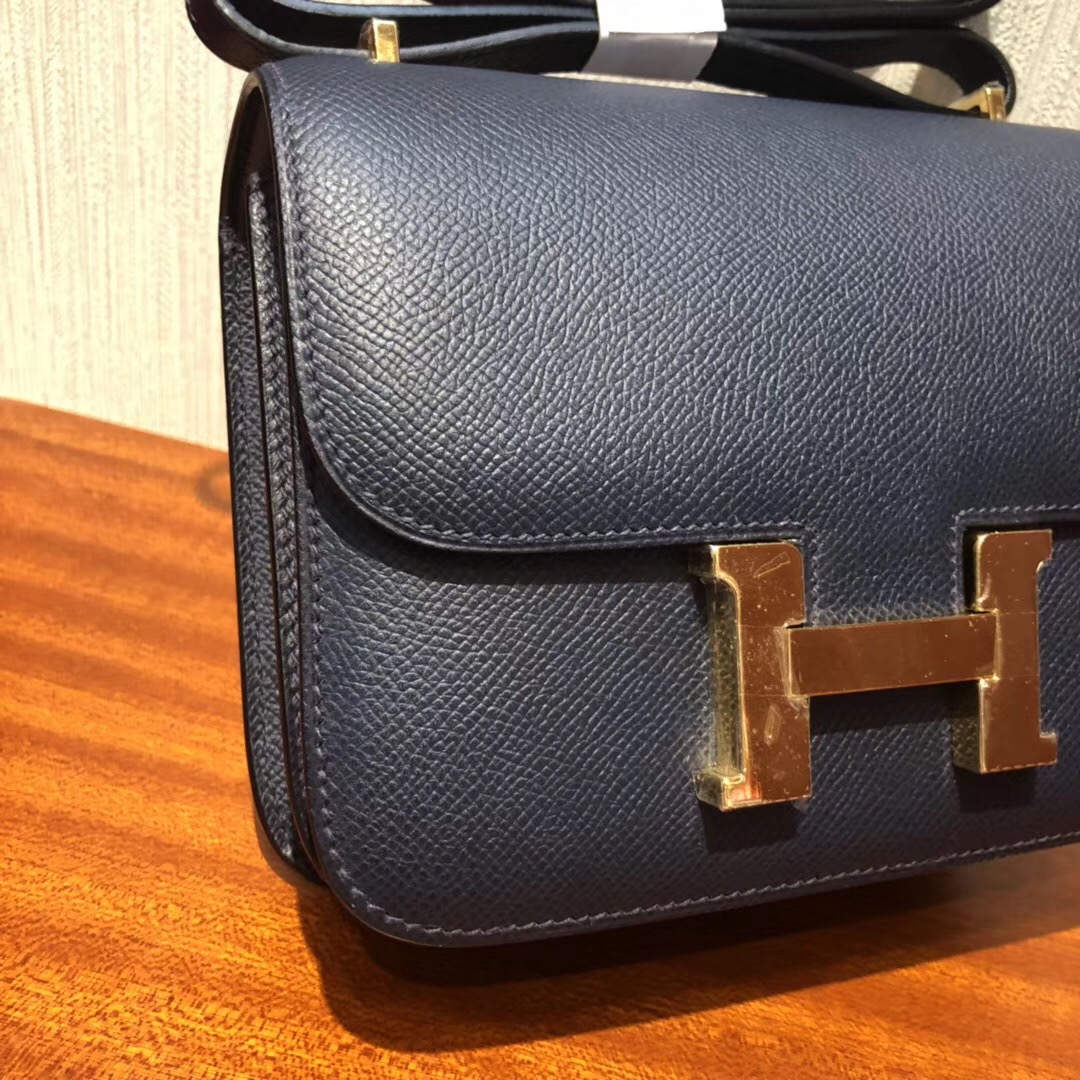 愛馬仕康康空姐包尺寸 Hermes Constance CC67深海藍18cm 金扣Epsom手掌紋