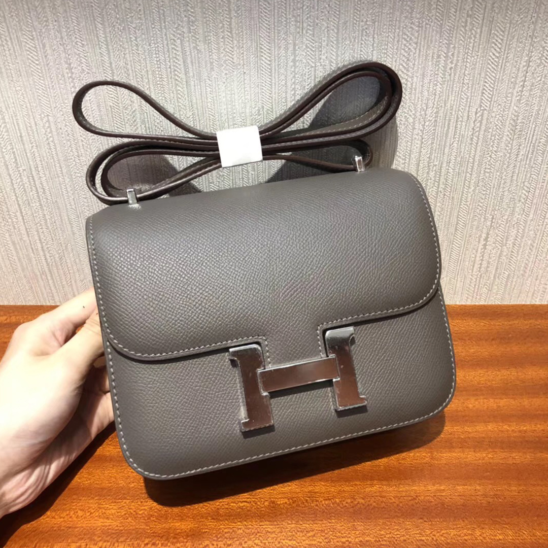 愛馬仕康斯坦斯 康康空姐包 Hermes Constance 8F錫器灰 18cm Epsom 金扣