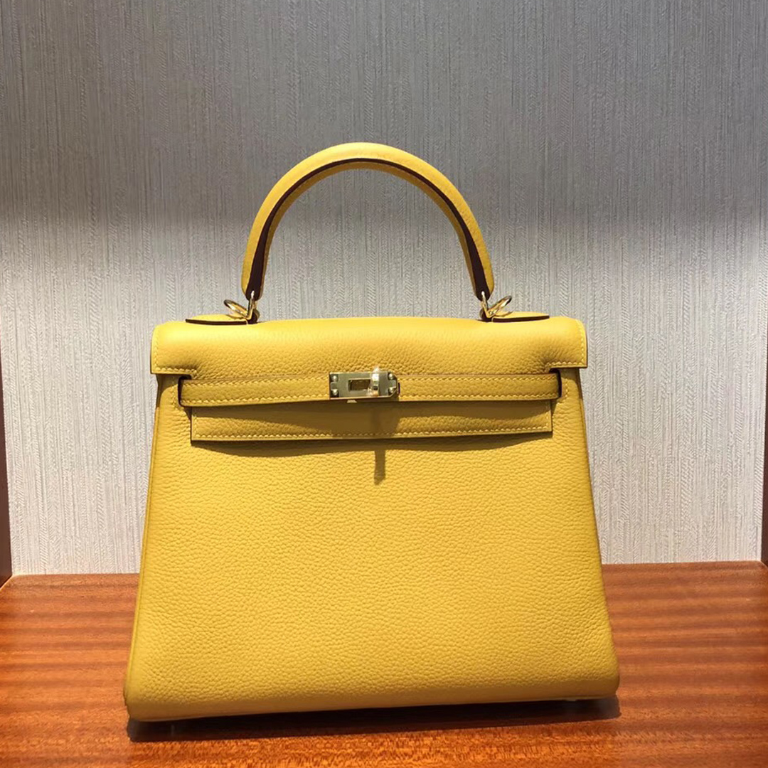 愛馬仕凱莉包 Hermes Kelly 25cm 9D琥珀黃 Togo 禦用原廠小牛皮 金扣