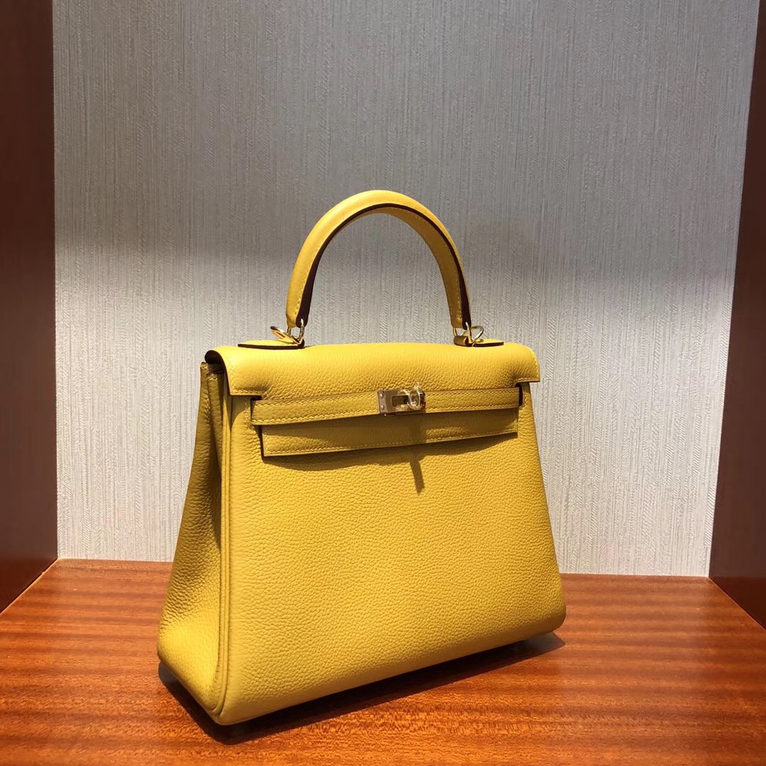 愛馬仕凱莉包 Hermes Kelly 25cm 9D琥珀黃 Togo 禦用原廠小牛皮 金扣