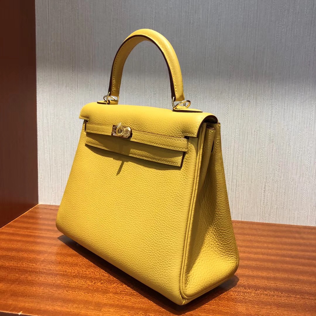 愛馬仕凱莉包 Hermes Kelly 25cm 9D琥珀黃 Togo 禦用原廠小牛皮 金扣