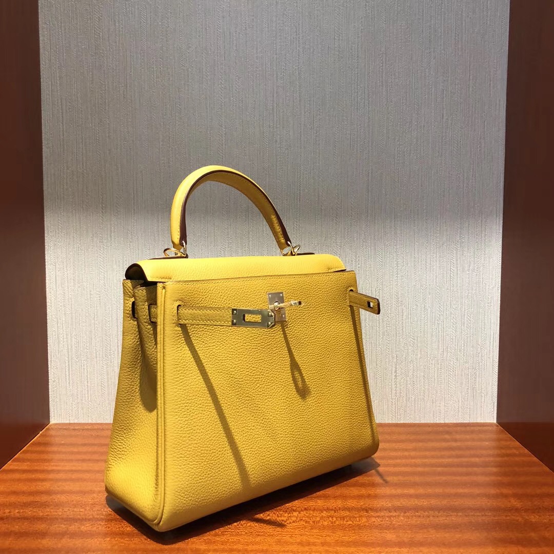 愛馬仕凱莉包 Hermes Kelly 25cm 9D琥珀黃 Togo 禦用原廠小牛皮 金扣