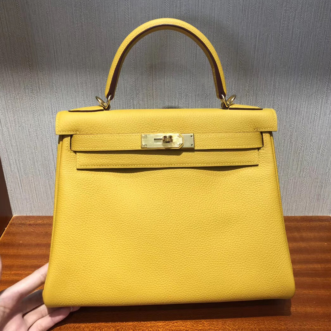 愛馬仕包包官網 圖片價格 凱莉包 Hermes Kelly 9D琥珀黃 Togo 28cm金扣