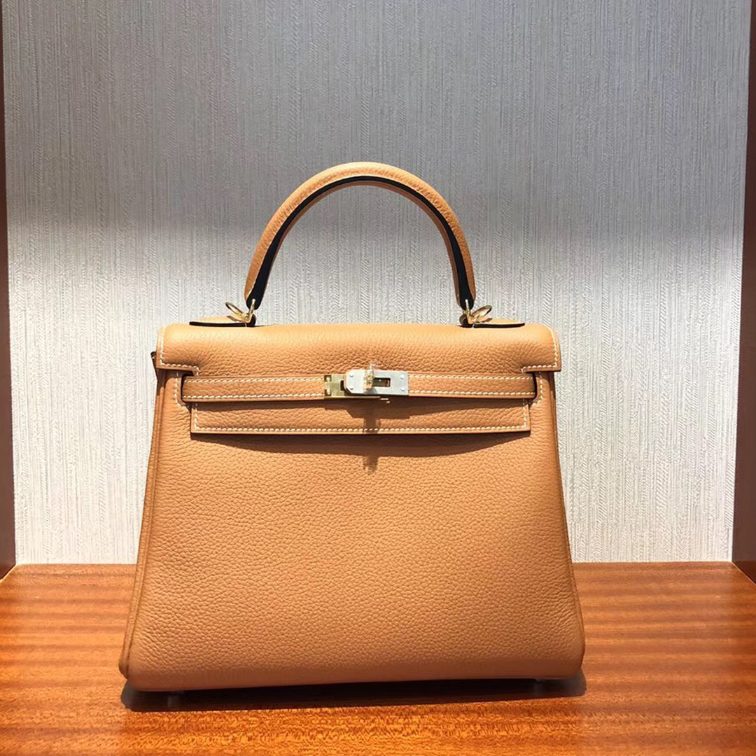 愛馬仕凱莉包1H太妃糖色 Hermes Kelly 25cm 1H太妃色 Togo禦用小牛皮 金扣