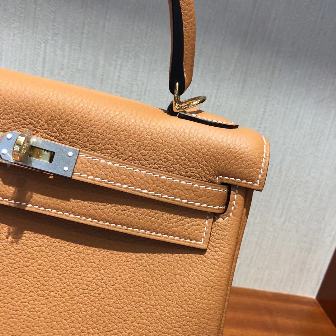 愛馬仕凱莉包1H太妃糖色 Hermes Kelly 25cm 1H太妃色 Togo禦用小牛皮 金扣