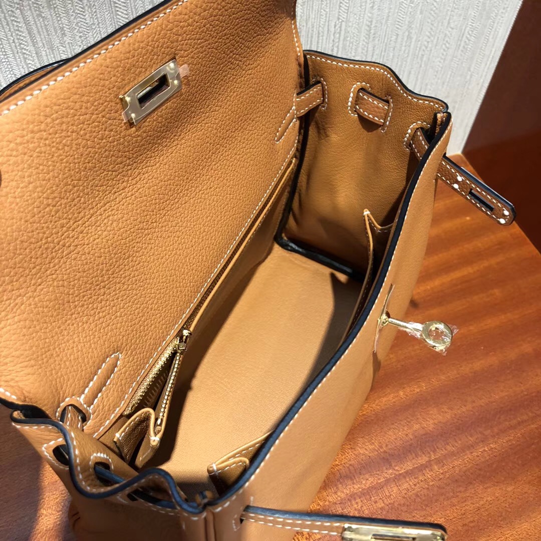 愛馬仕凱莉包1H太妃糖色 Hermes Kelly 25cm 1H太妃色 Togo禦用小牛皮 金扣