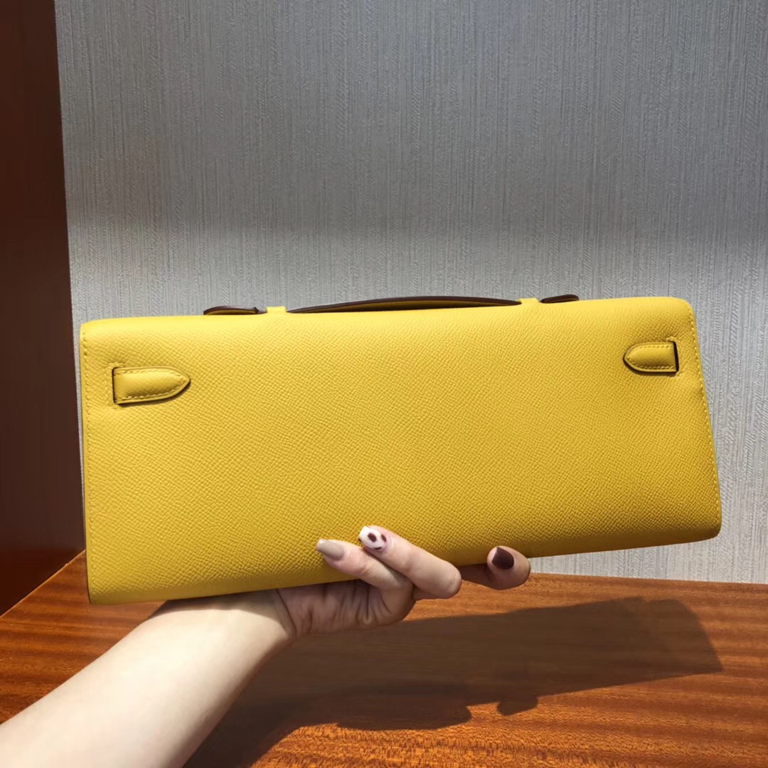 愛馬仕凱莉手拿包 Hermes Kelly Cut31CM Epsom 9D琥珀黃 金扣