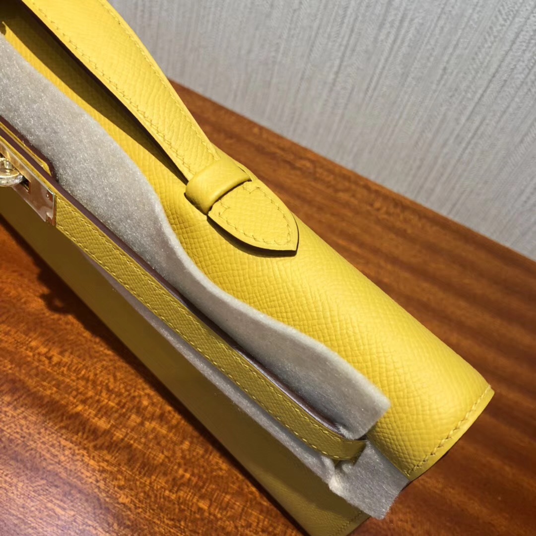 愛馬仕凱莉手拿包 Hermes Kelly Cut31CM Epsom 9D琥珀黃 金扣