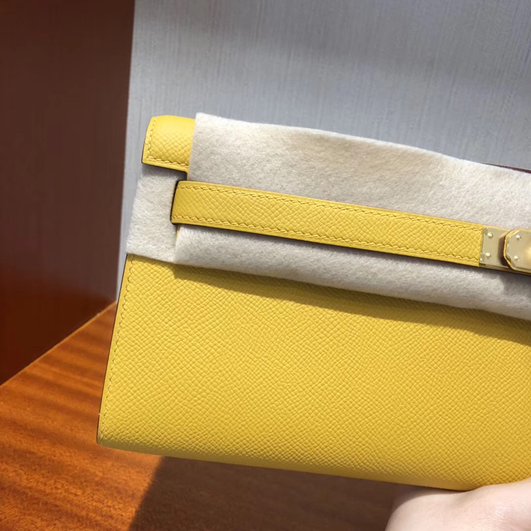 愛馬仕凱莉手拿包 Hermes Kelly Cut31CM Epsom 9D琥珀黃 金扣