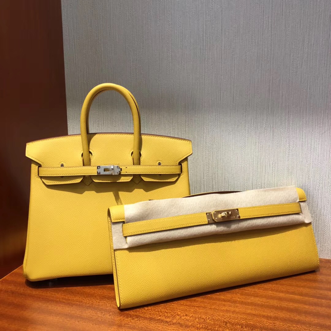 愛馬仕凱莉手拿包 Hermes Kelly Cut31CM Epsom 9D琥珀黃 金扣