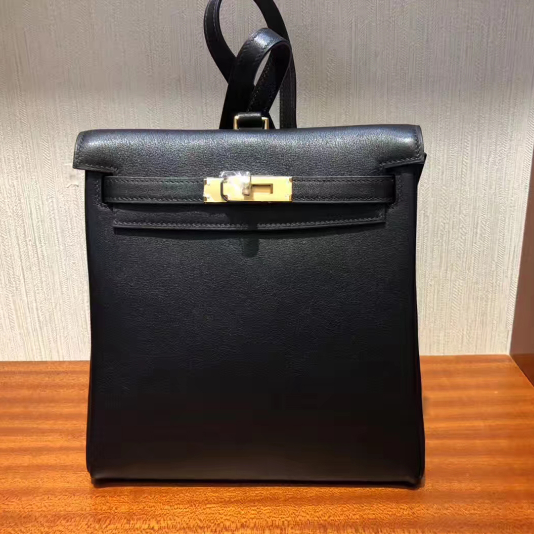 Hermes Swift Kelly Backpack CK89 Nior Hermes ADO Kelly 黑色書包 雙肩包