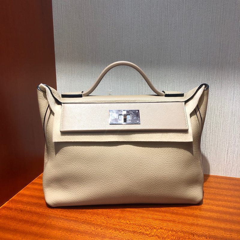 加拿大愛馬仕愛馬仕凱莉包2424 Hermes Kelly 24/24 Bag S2風衣灰 銀扣