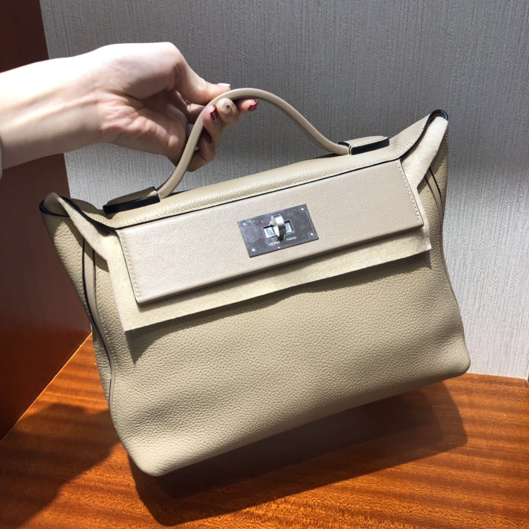 加拿大愛馬仕愛馬仕凱莉包2424 Hermes Kelly 24/24 Bag S2風衣灰 銀扣