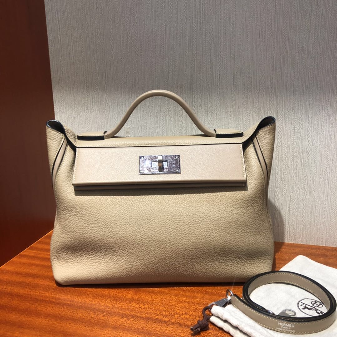 加拿大愛馬仕愛馬仕凱莉包2424 Hermes Kelly 24/24 Bag S2風衣灰 銀扣