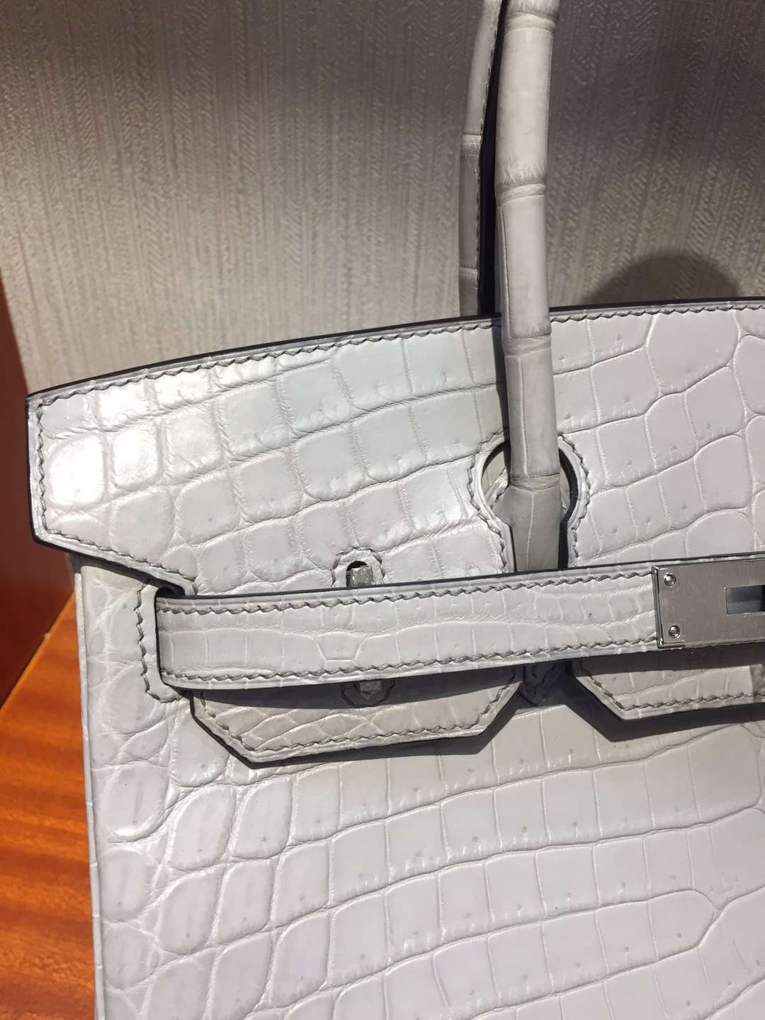 愛馬仕鱷魚鉑金包 Hermes Birkin 25 Bag CK80珍珠灰Pearl Grey霧面兩點鱷魚皮