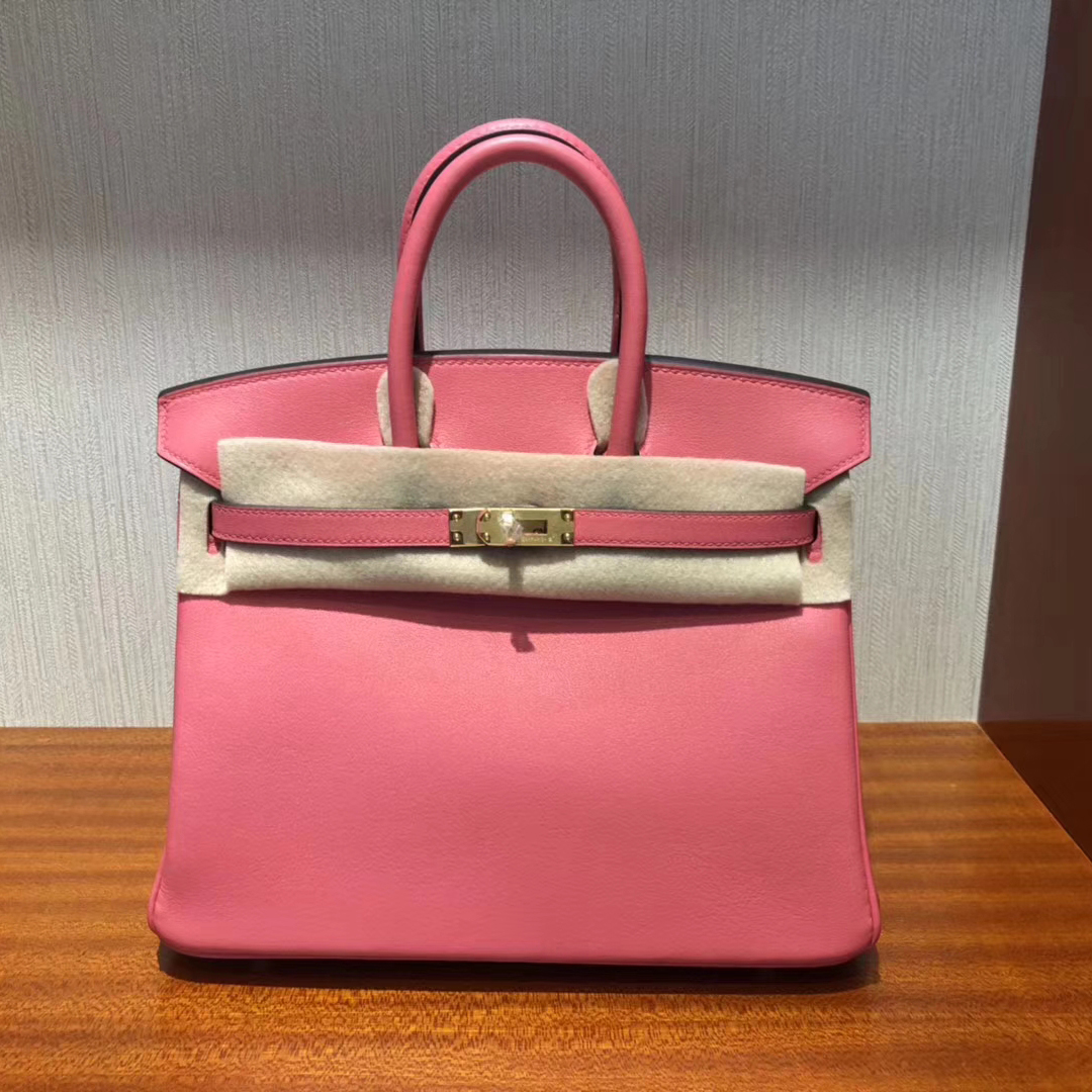 Hermes 鉑金包Birkin 25cm 8W唇膏粉Rose Azalee 原廠Swift皮金扣