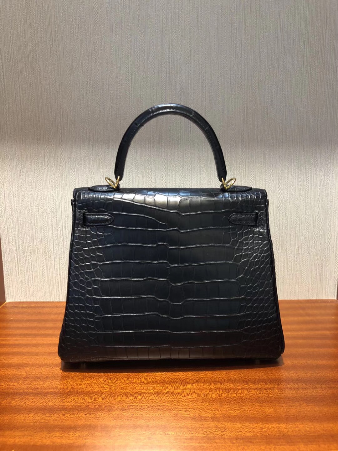 愛馬仕凱莉包包 Hermes Kelly 25cm CK89黑色 霧面方塊美洲鱷魚 完美品相 金扣