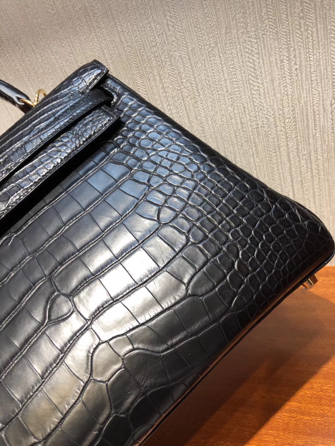 愛馬仕凱莉包包 Hermes Kelly 25cm CK89黑色 霧面方塊美洲鱷魚 完美品相 金扣