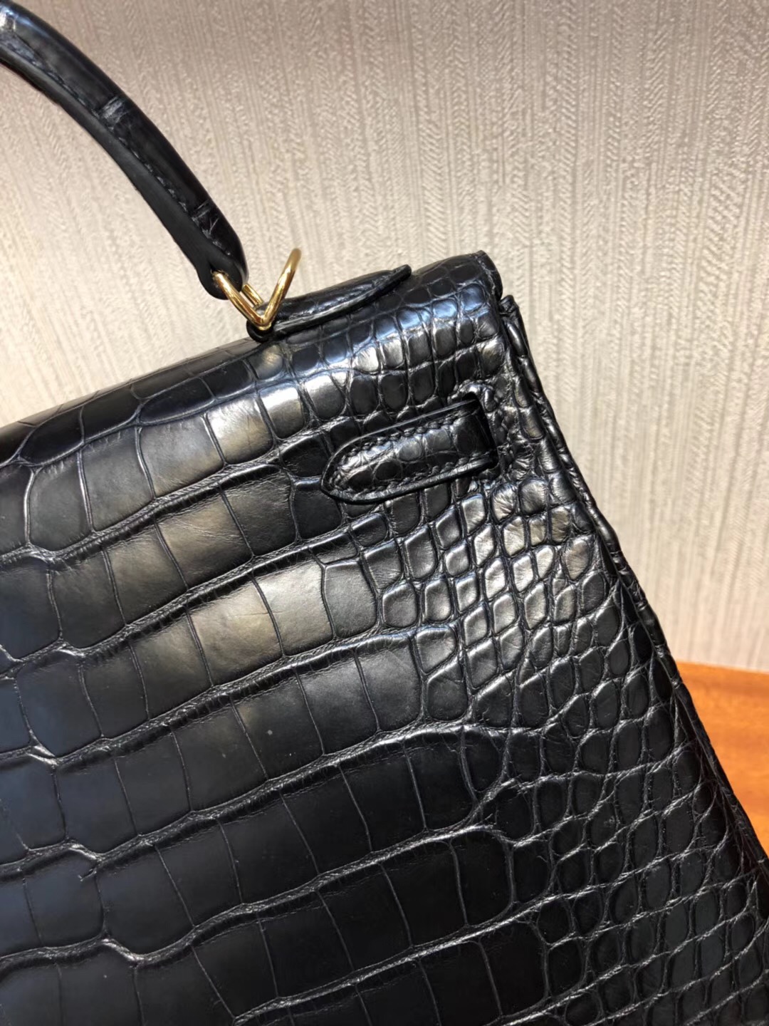 愛馬仕凱莉包包 Hermes Kelly 25cm CK89黑色 霧面方塊美洲鱷魚 完美品相 金扣