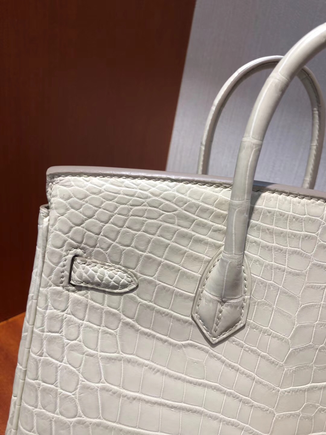 愛馬仕鱷魚皮鉑金包包Hermes Birkin 25cm Bag 8L奶油白 霧面兩點鱷魚 銀扣