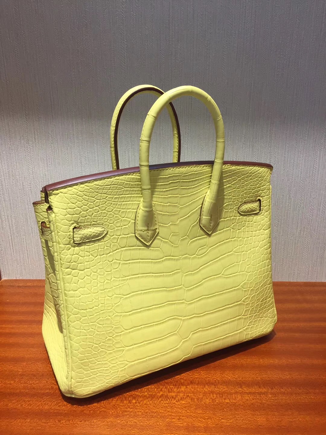 愛馬仕鱷魚鉑金包 雪梨Cherie Hermes Birkin 25cm C9鵝蛋黃 霧面方塊鱷魚銀扣