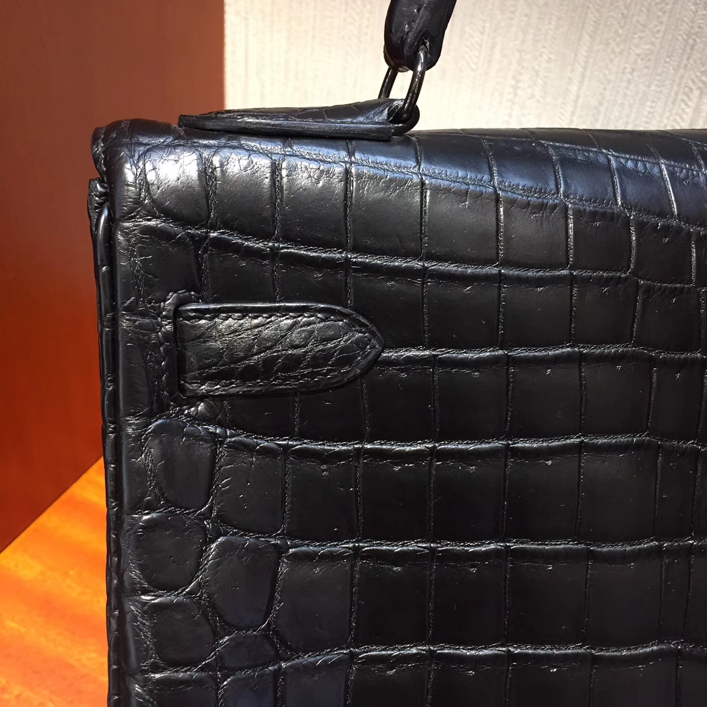 愛馬仕包包 鱷魚凱莉包 Hermes Kelly 32cm Bag CK89黑色槍扣霧面兩點鱷魚