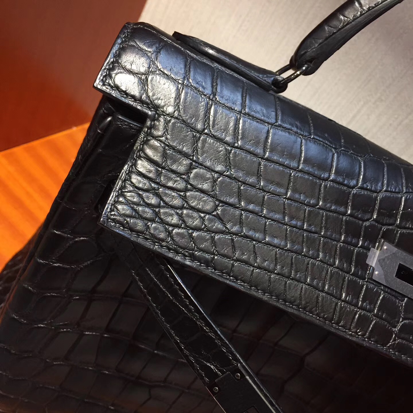 愛馬仕包包 鱷魚凱莉包 Hermes Kelly 32cm Bag CK89黑色槍扣霧面兩點鱷魚