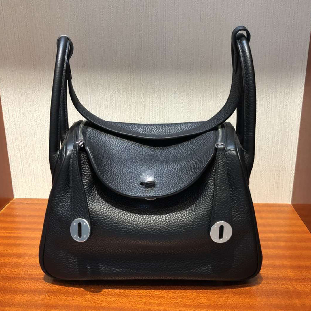 愛馬仕拼色琳迪包 Hermes Lindy 26cm CK89黑色內拼橙色 TC大牛皮 銀扣