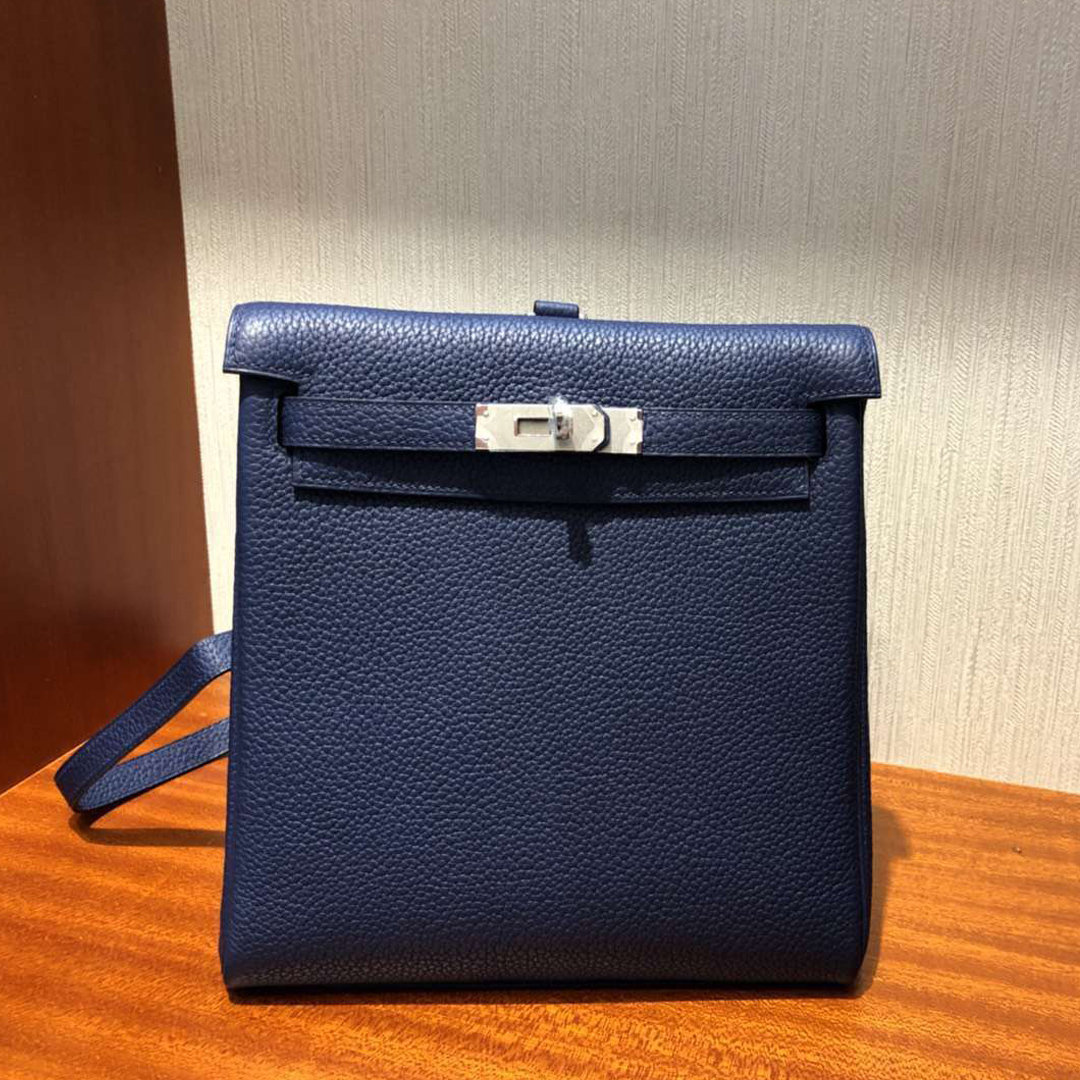 愛馬仕凱莉雙肩包 Hermes Kelly Ado Backpack CK73寶石藍 Blue sapphire