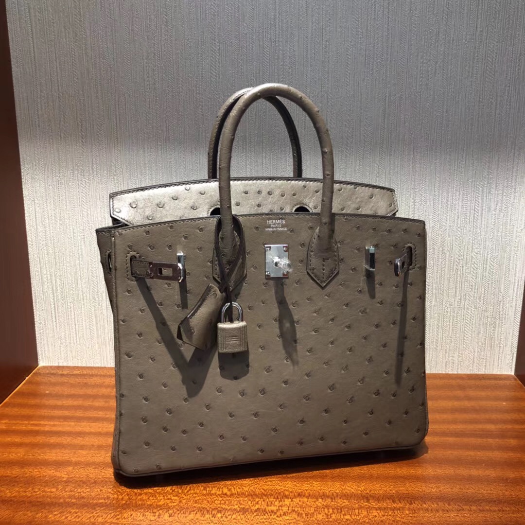 Hermes 鉑金包Birkin 25cm CK18大象灰etoupe 原廠南非KK ostrich鴕鳥皮
