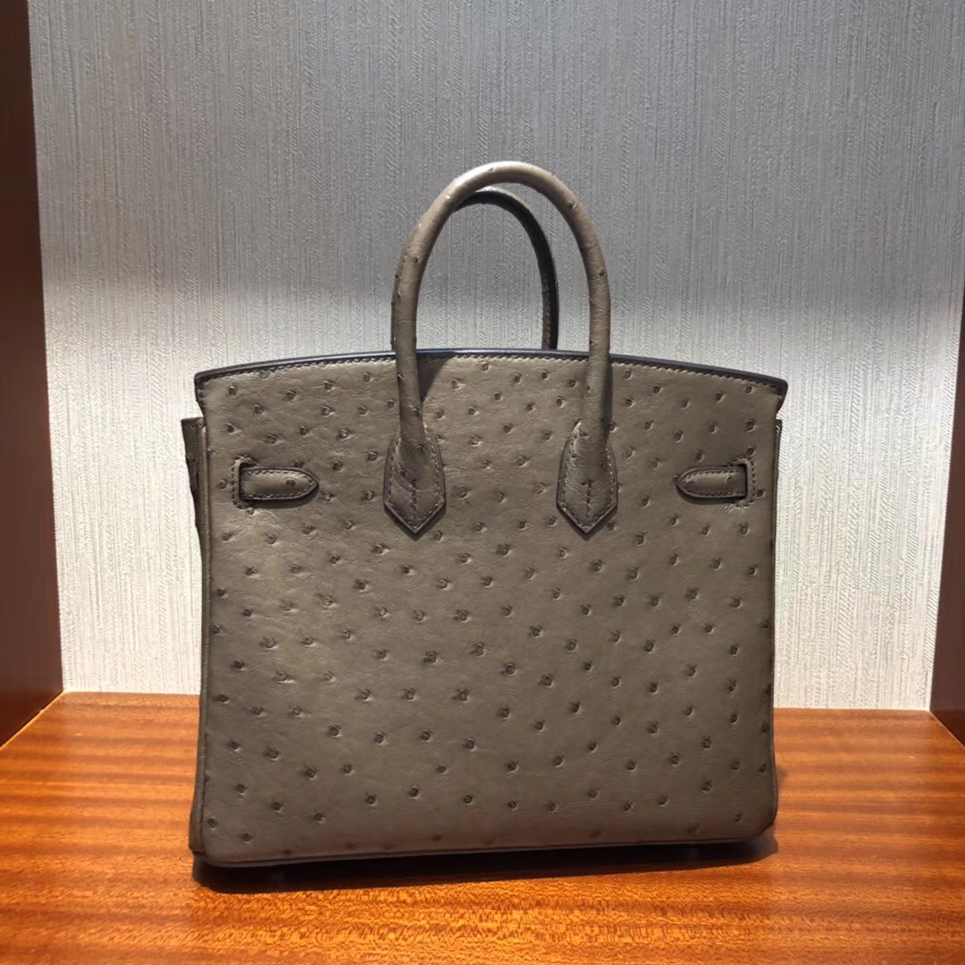 Hermes 鉑金包Birkin 25cm CK18大象灰etoupe 原廠南非KK ostrich鴕鳥皮