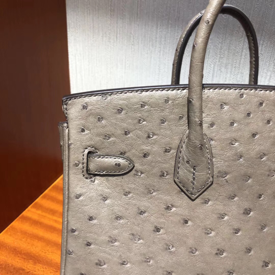 Hermes 鉑金包Birkin 25cm CK18大象灰etoupe 原廠南非KK ostrich鴕鳥皮