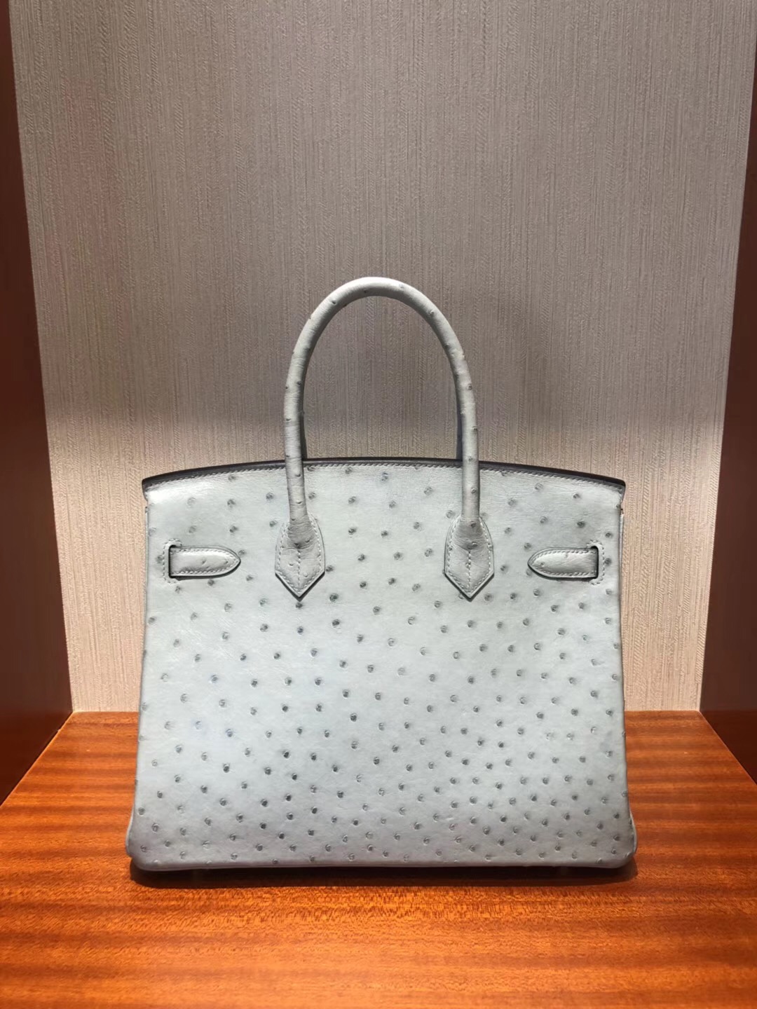 Hermes 鉑金包Birkin 30cm J7亞麻藍 原廠南非KKostrich 鴕鳥皮