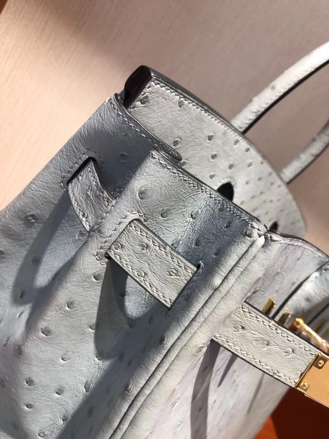 Hermes 鉑金包Birkin 30cm J7亞麻藍 原廠南非KKostrich 鴕鳥皮