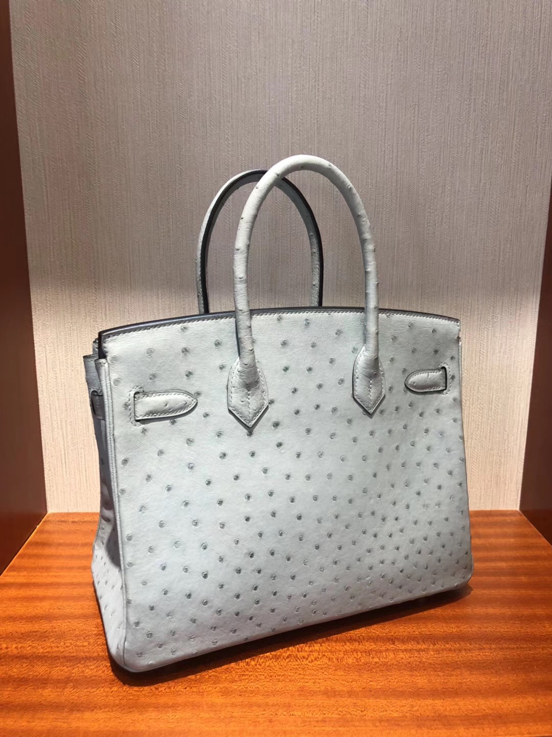 Hermes 鉑金包Birkin 30cm J7亞麻藍 原廠南非KKostrich 鴕鳥皮