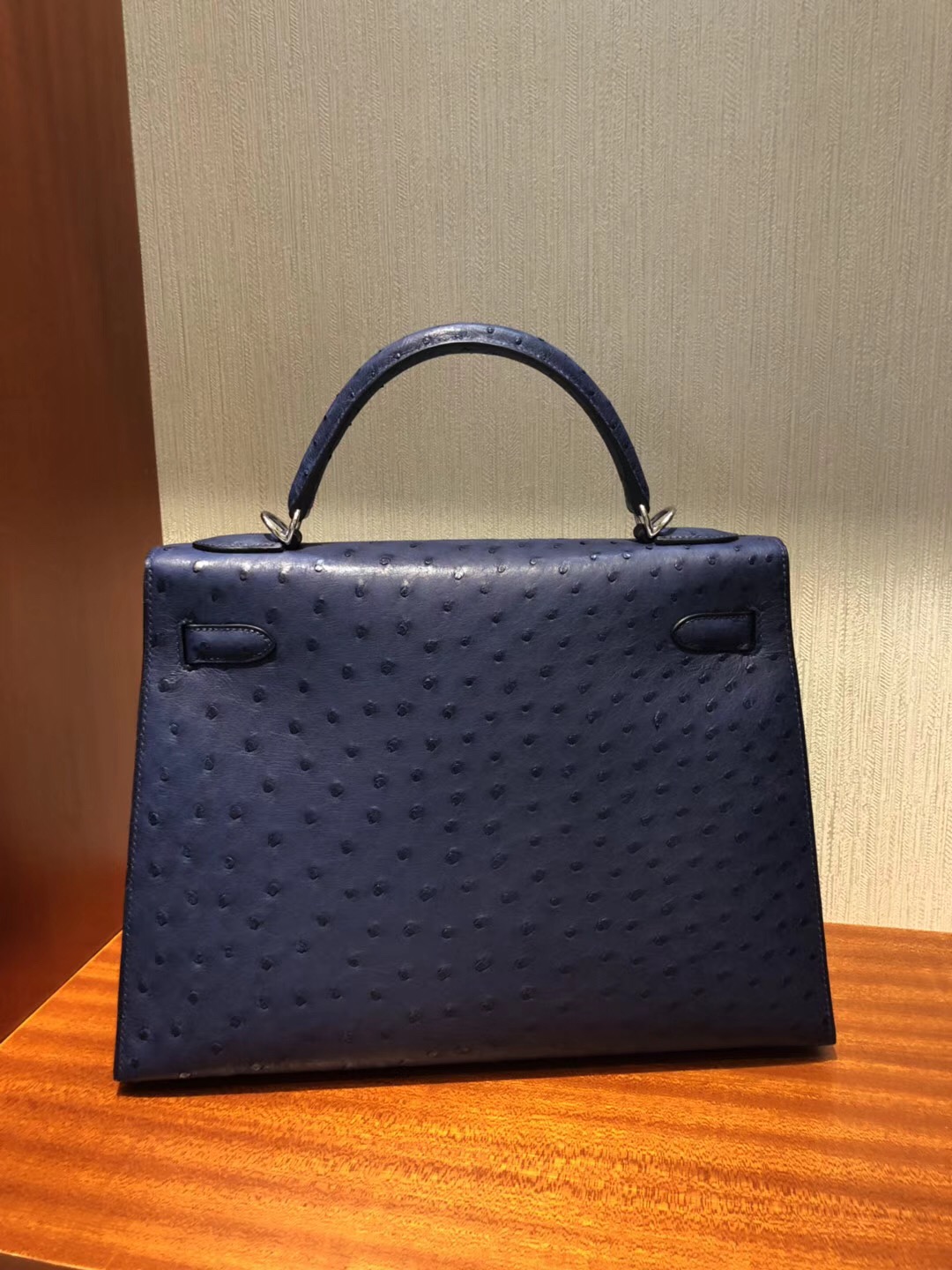 愛馬仕kelly包包價格 Hermes Kelly 32cm bag 7K宝石蓝 鴕鳥皮Ostrich銀扣