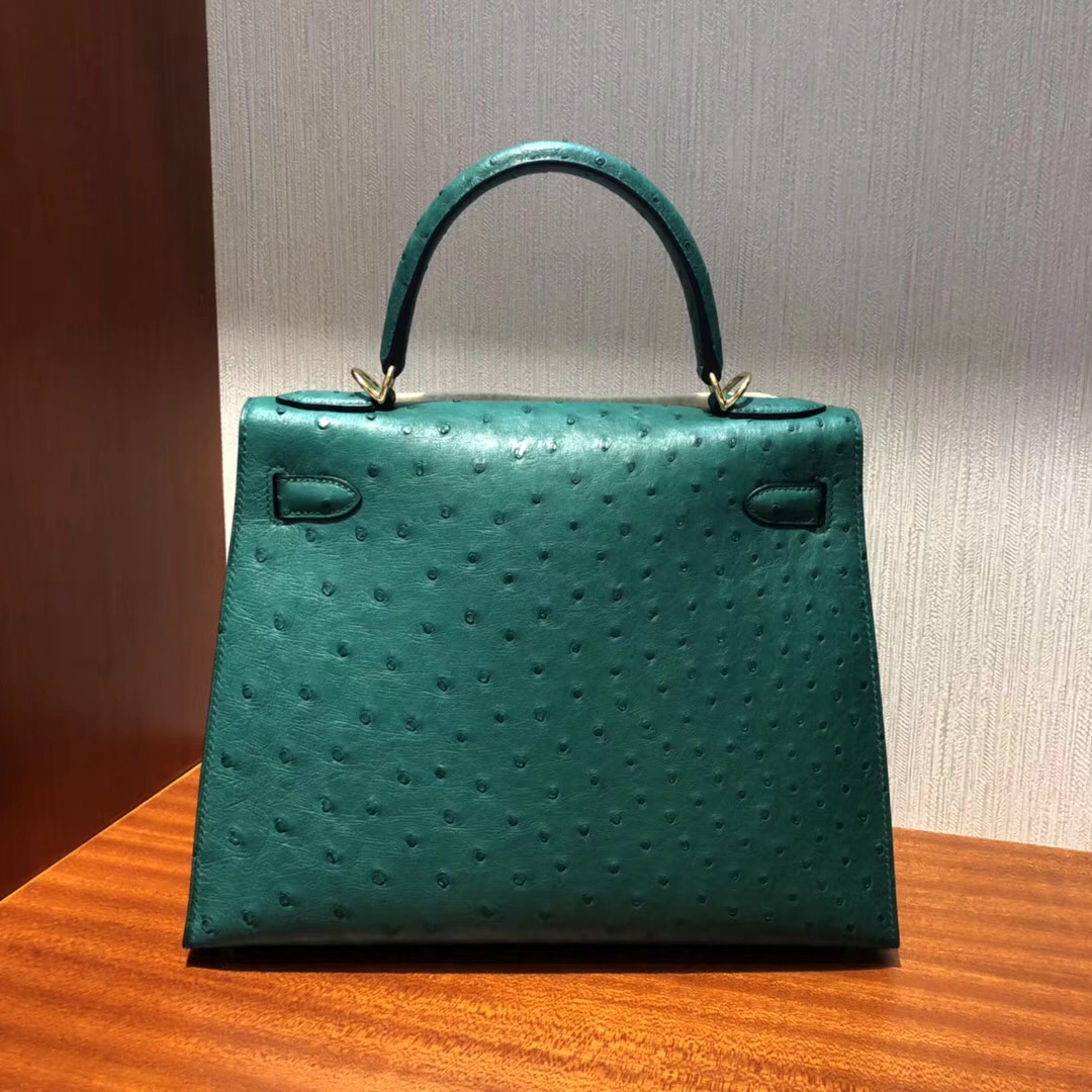 愛馬仕凱莉包包價格Hermes Kelly 32cm bag U4丝绒绿 鴕鳥皮Ostrich 銀扣