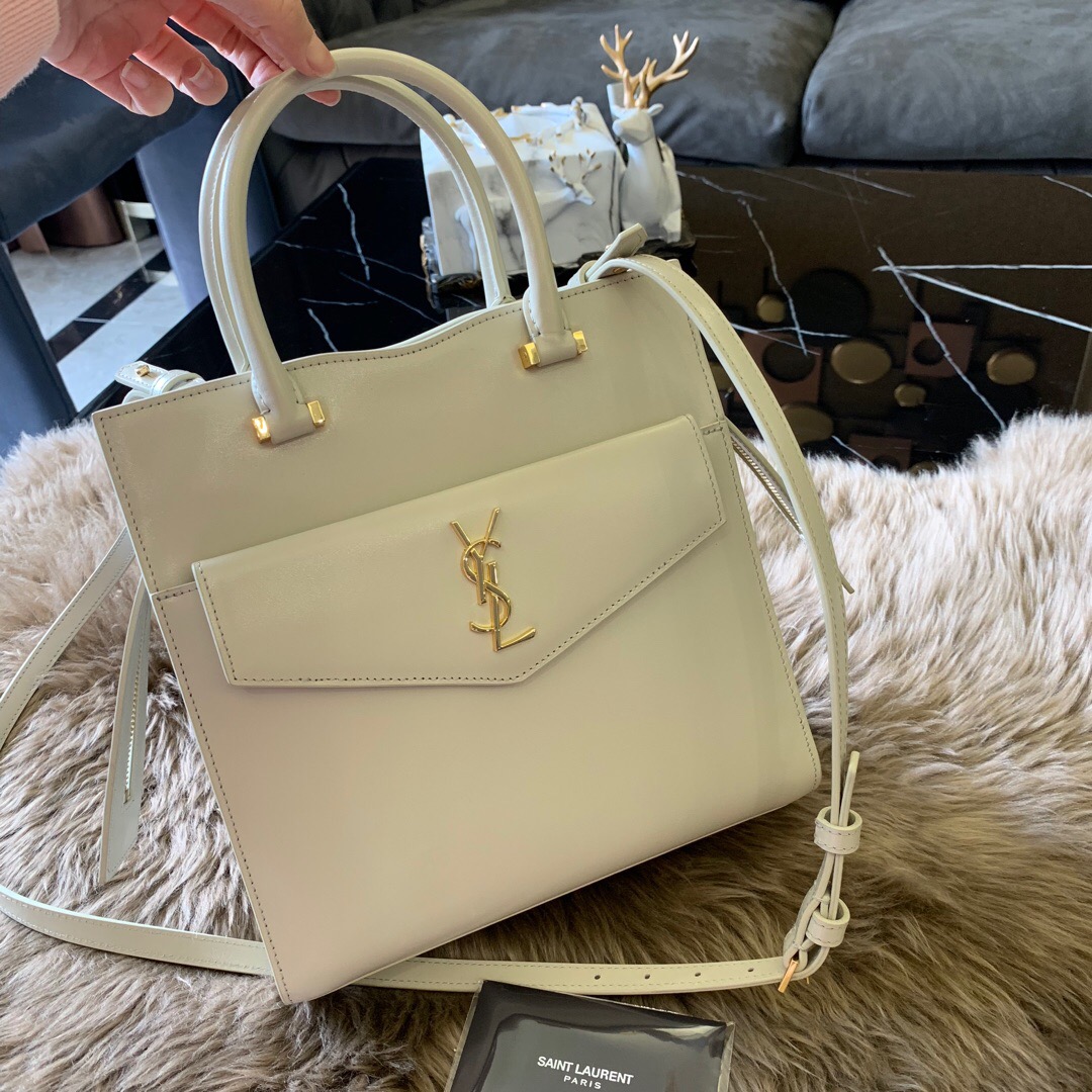 聖羅蘭包包官網 YSL UPTOWN 小號 IVORY 小牛皮 鏡面皮手提袋