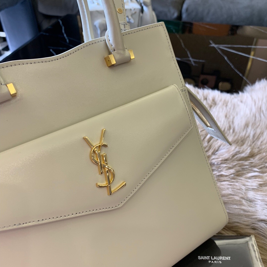 聖羅蘭包包官網 YSL UPTOWN 小號 IVORY 小牛皮 鏡面皮手提袋