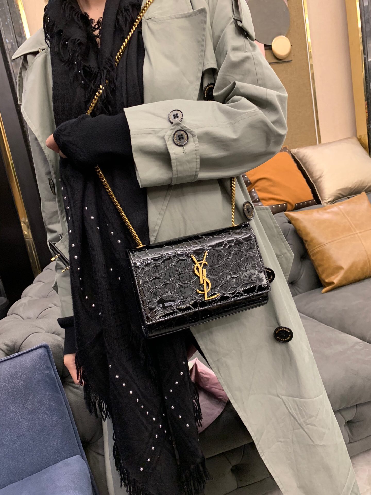 聖羅蘭 香港臺灣官網 YSL 新款女包  KATE 新皮料龜紋链条包