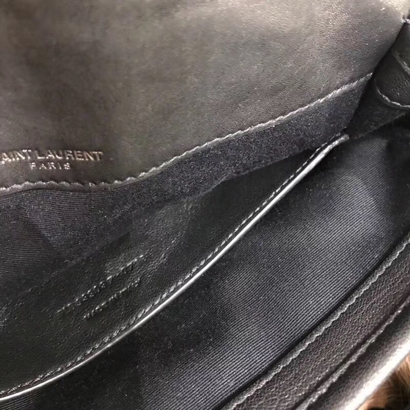 聖羅蘭包包臺灣官網 YSL Baby Niki 黑色编织配铆钉小牛皮縫真皮鏈條包