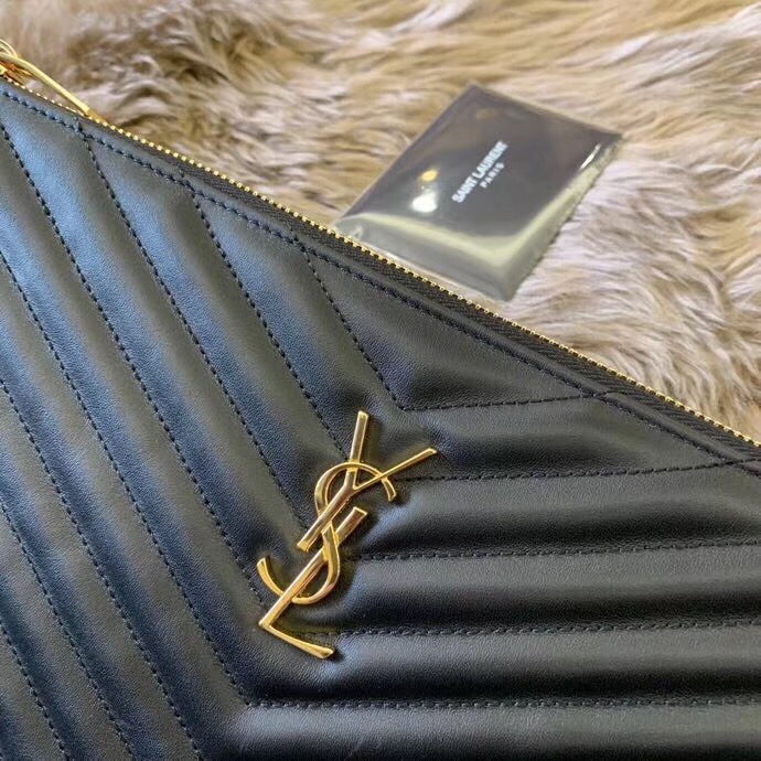 圣罗兰包包官网价格 YSL手拿包 MONOGRAM 小手包 黑色小牛皮