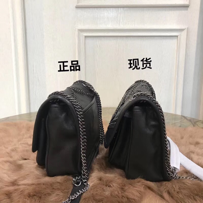 聖羅蘭包包臺灣官網 YSL Baby Niki 黑色编织配铆钉小牛皮縫真皮鏈條包