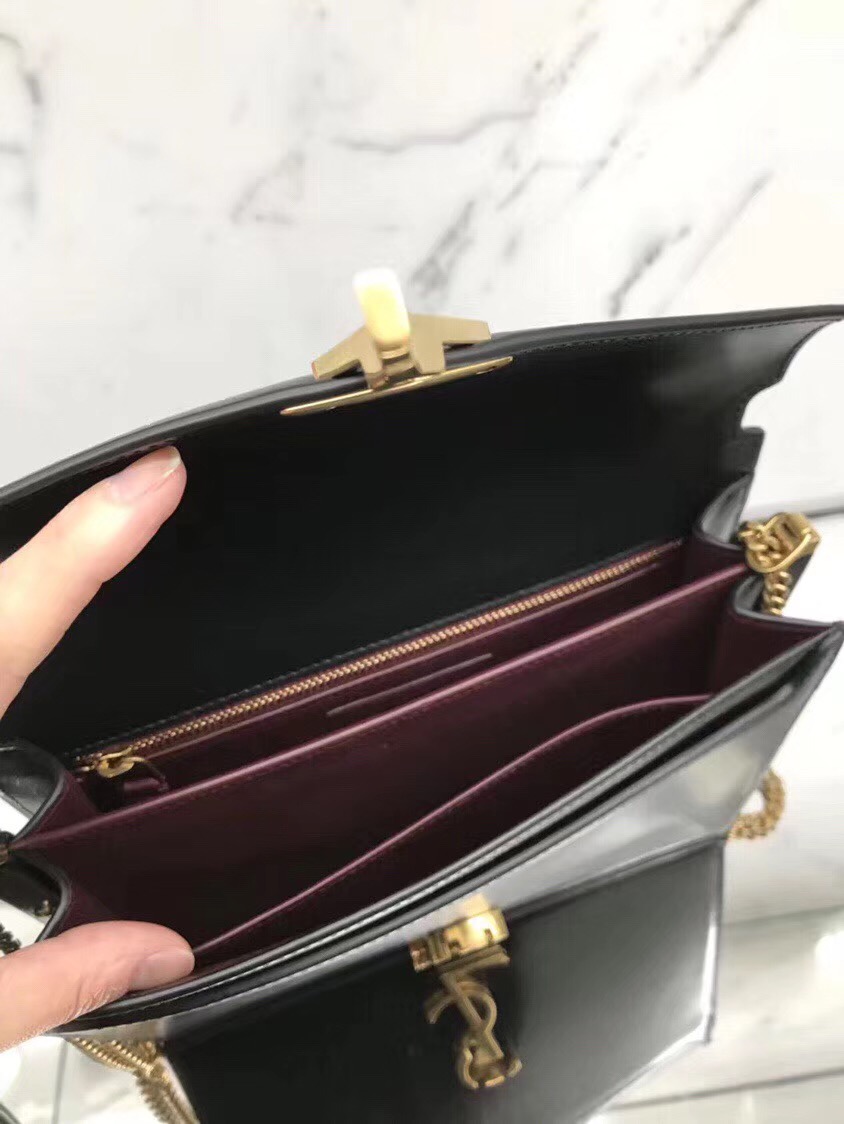 圣罗兰包包香港官網 YSL CASSANDRA 黑色小牛皮真皮鏈條包 532750