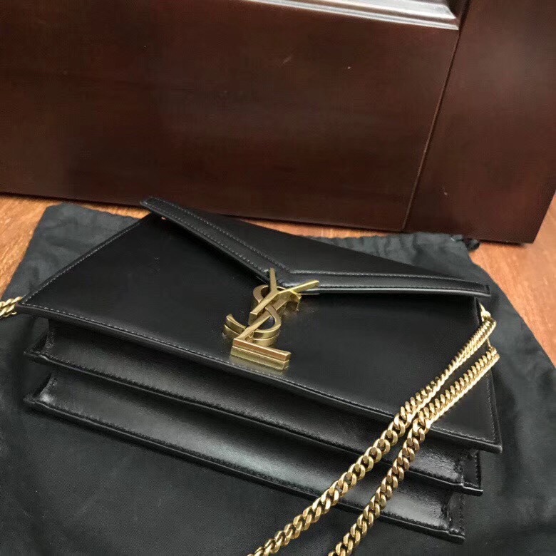 圣罗兰包包香港官網 YSL CASSANDRA 黑色小牛皮真皮鏈條包 532750