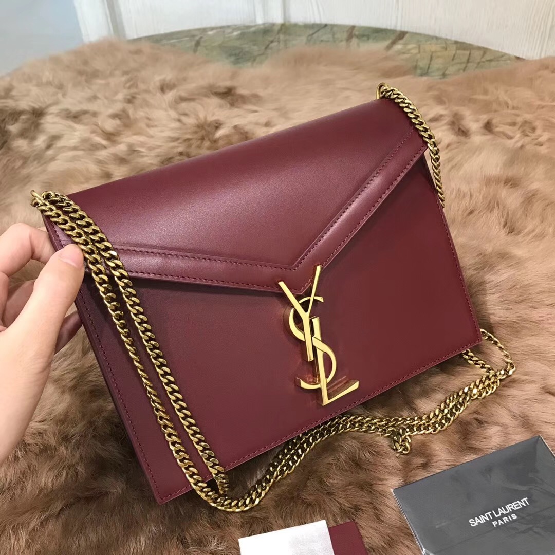 YSL包包官网 SAINT LAURENT MONOGRAM 酒红色小牛皮翻蓋包袋