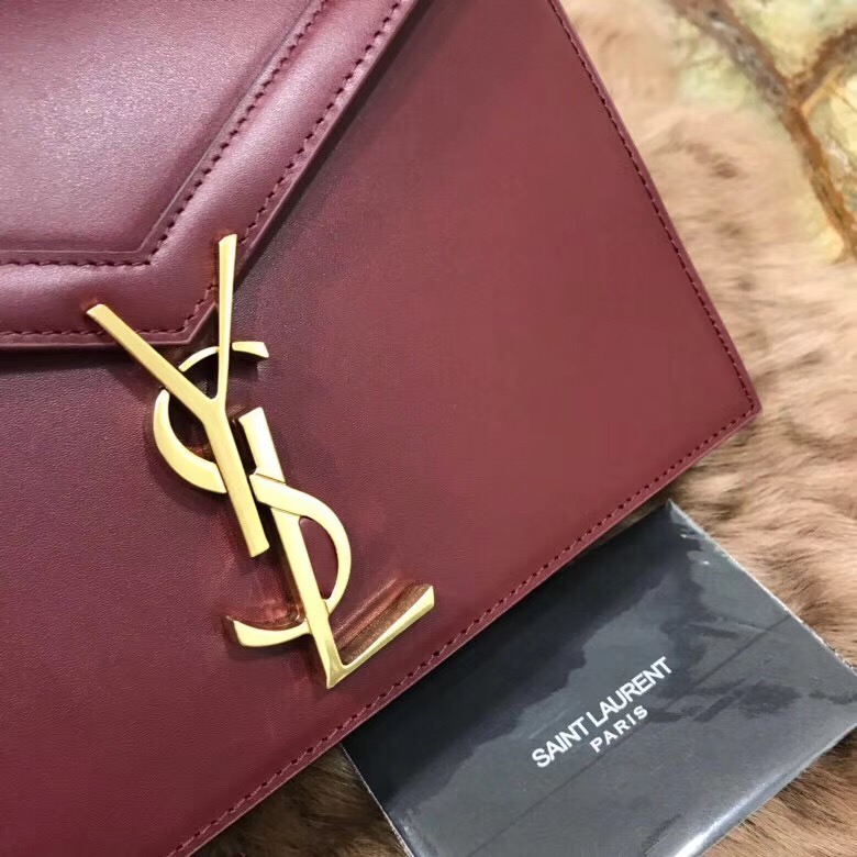 YSL包包官网 SAINT LAURENT MONOGRAM 酒红色小牛皮翻蓋包袋