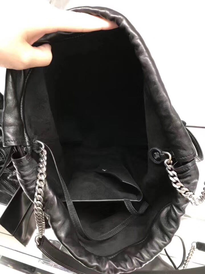 聖羅蘭包包臺灣官網 YSL TEDDY 黑色真皮包SAINT LAURENT PARIS抽繩水桶包